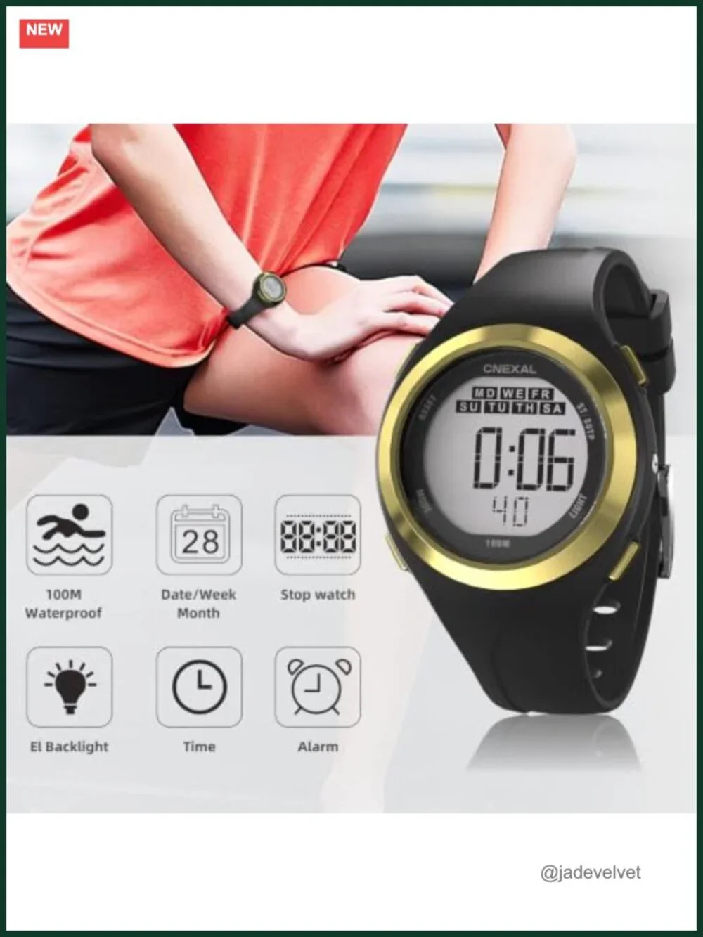 Women's Slim Digital Watch 100M Waterproof Resin Strap